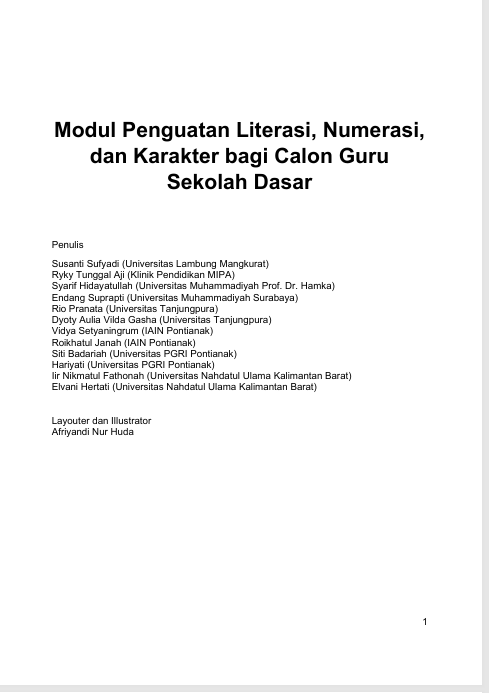 MODUL PENGUATAN LITERASI, NUMERASI, DAN KARAKTER BAGI CALON GURU SD